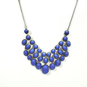 Blue Statement Necklace Blue Cabochon Silver Tone